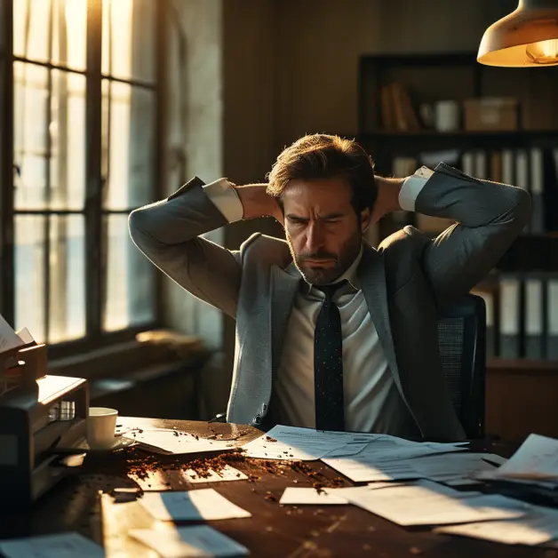 ภาพเจ้าของกิจการเคร่งเครียดกับงานการเงิน