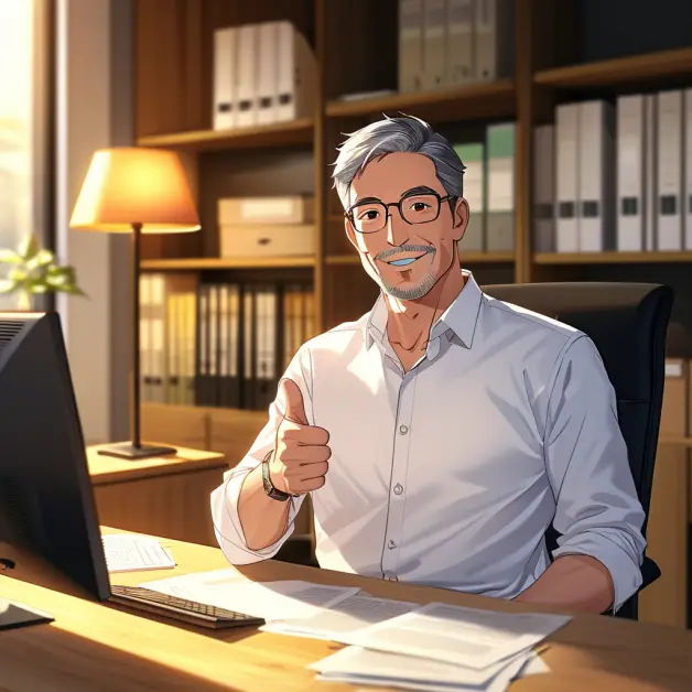 ภาพเจ้าของกิจการยิ้มหลังทำบัญชีเสร็จสิ้น