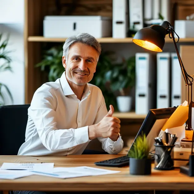 เจ้าของกิจการมีความสุขหลังทำบัญชีเสร็จ