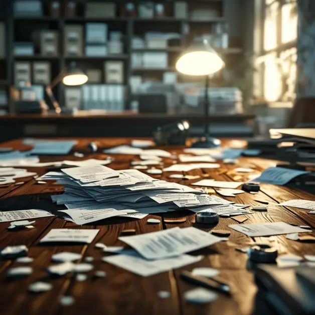 ใบเสร็จวางเต็มโต๊ะ